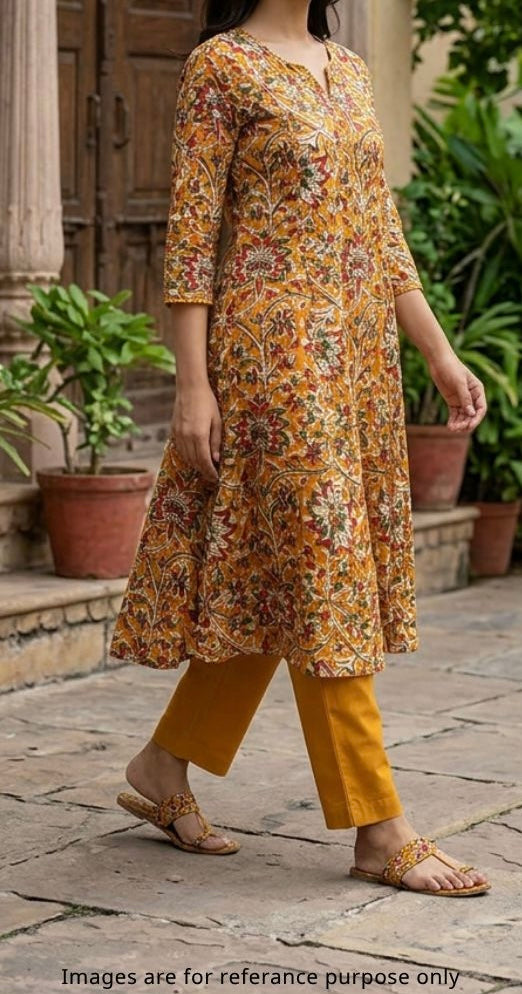 Yellow Kalamkari Print Cotton Fabric TU 108