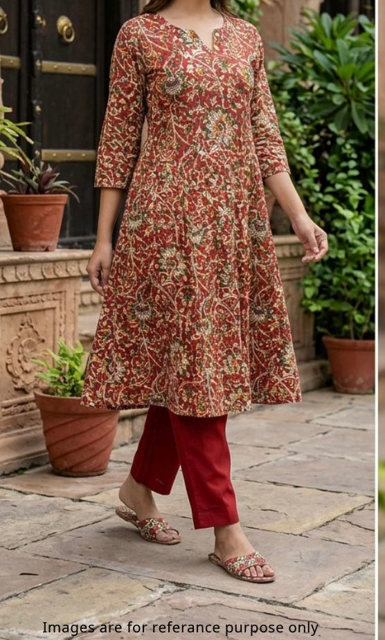 Red Kalamkari Print Cotton Fabric TU 107