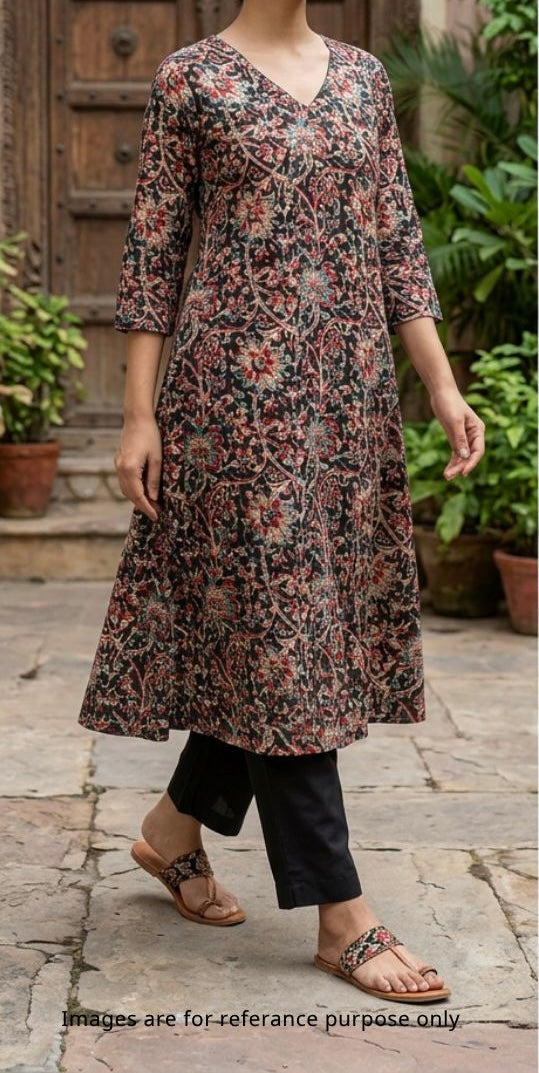 Black KalamKari Print Cotton Fabric TU 109