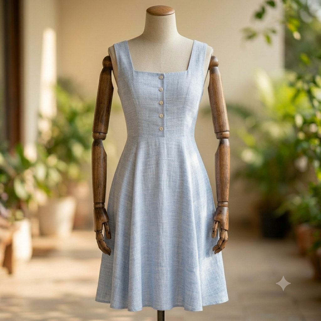 Sky Blue Solid Linen Fabric Tu-31181