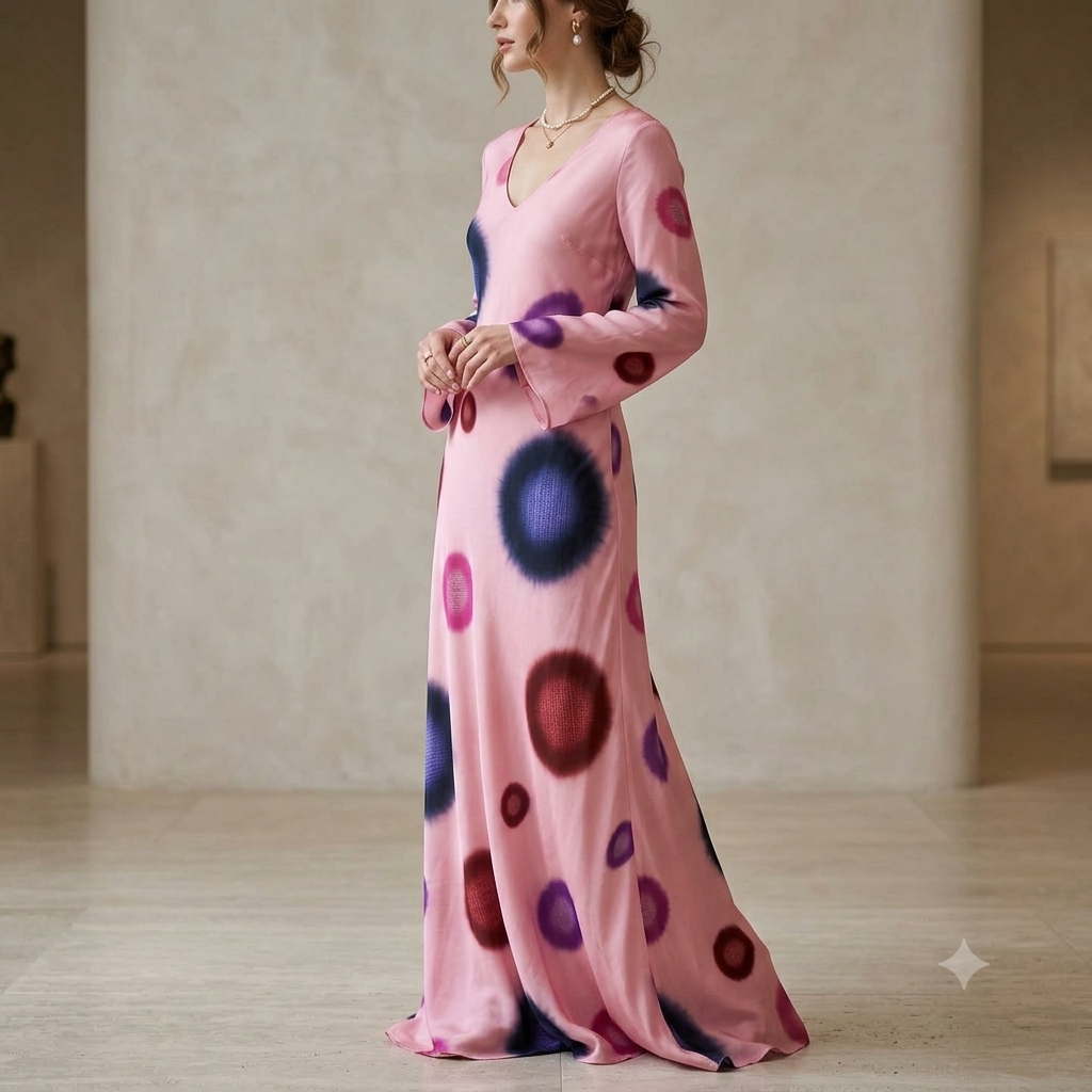 Pink Multicolor Polka Dot Print Muslin Fabric TU-135