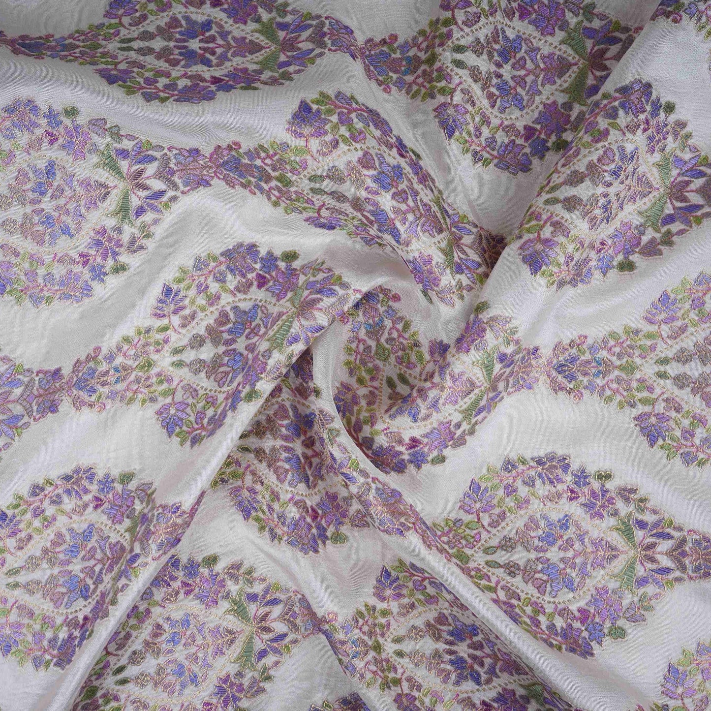 Off White Meenakari Dola Jacquard Fabric AR-1003