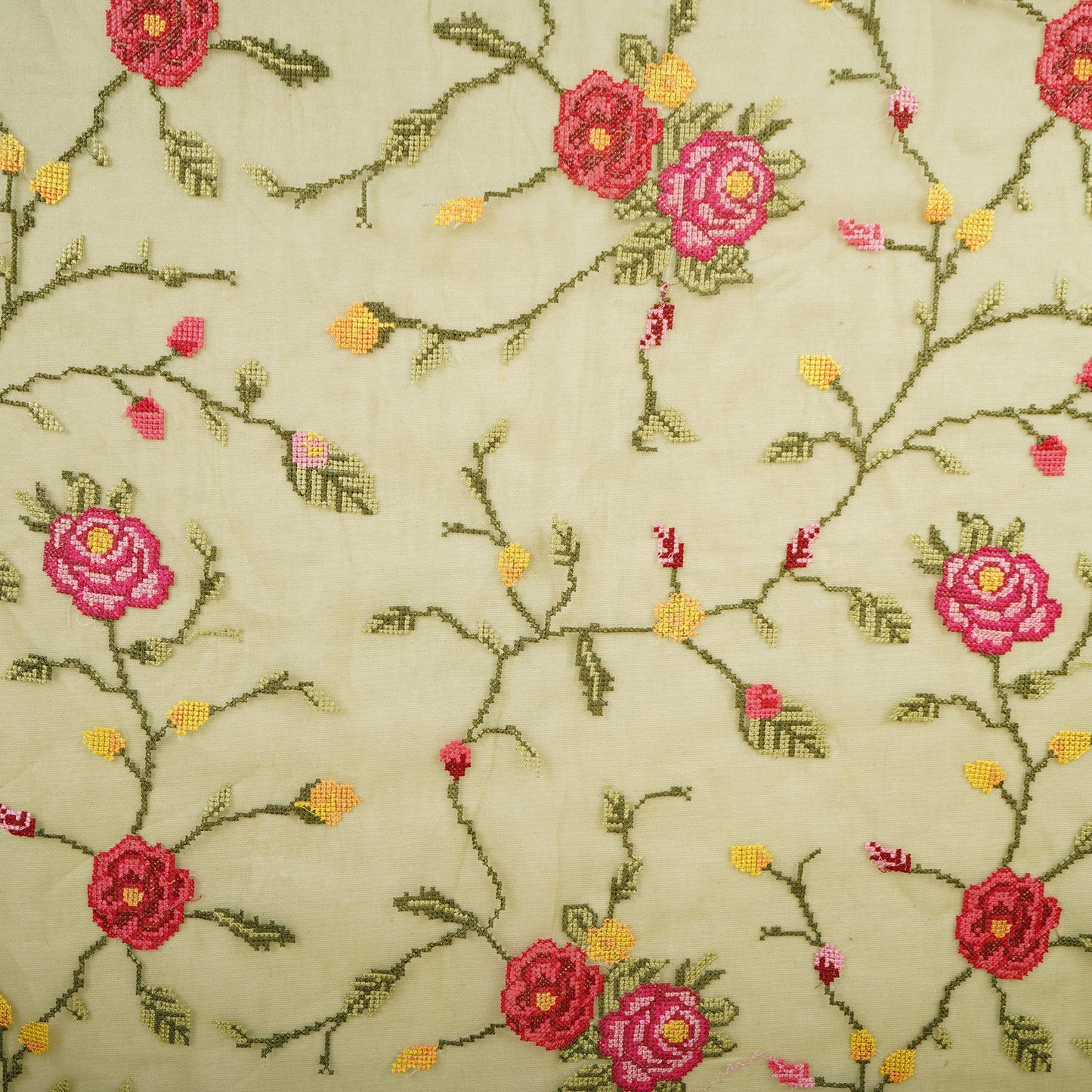 Green French Knot Embroidery Organza Fabric AR-1005