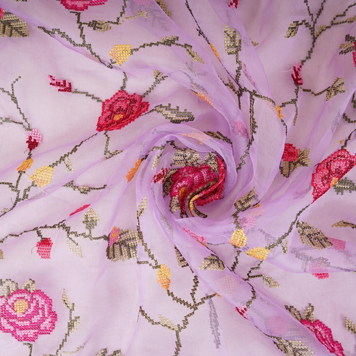 Lavender French Knot Embroidery Organza Fabric AR-1006
