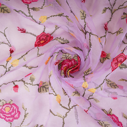 Lavender French Knot Embroidery Organza Fabric AR-1006