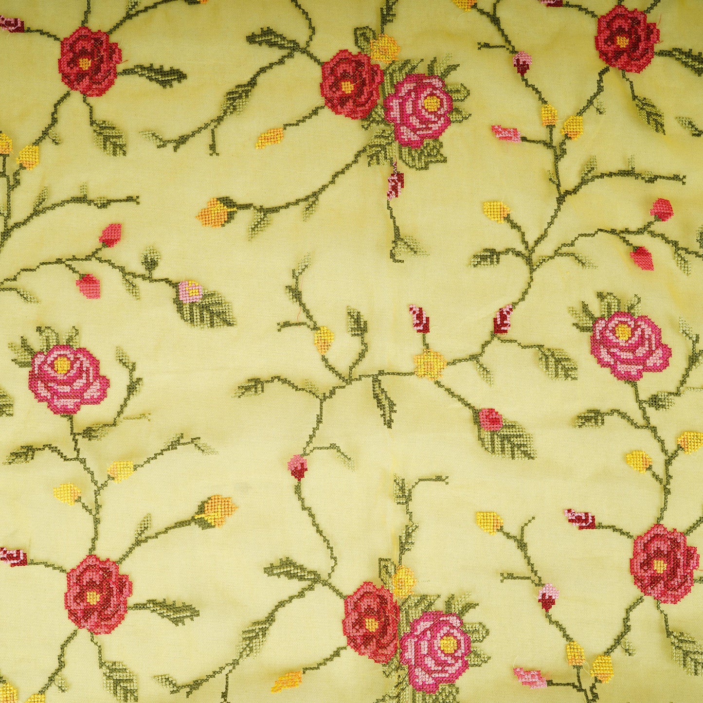 Yellow French Knot Embroidery Organza Fabric AR-1007