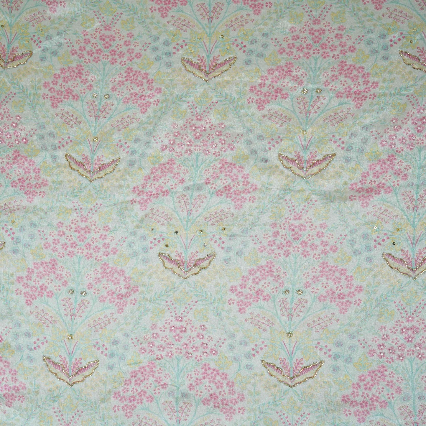 Purple Floral Cutdana Embroidery Chinnon Fabric AR-1008