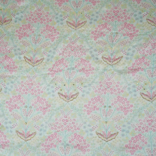 Purple Floral Cutdana Embroidery Chinnon Fabric AR-1008