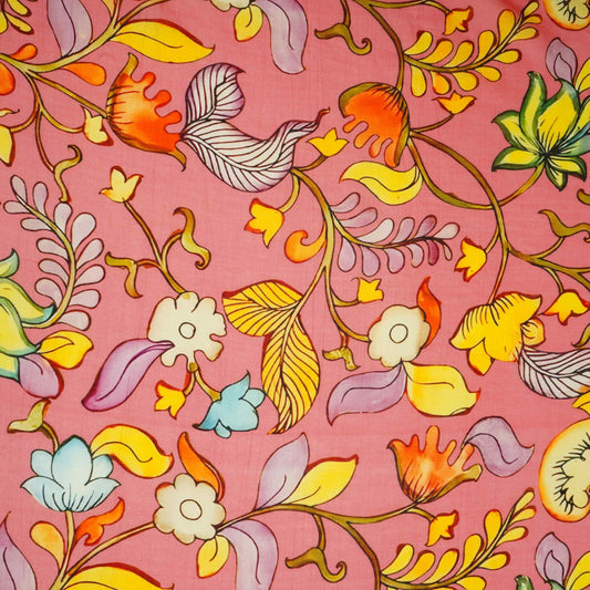 Rani Pink Kalamkari Print Pure Chanderi Fabric AR- 1013