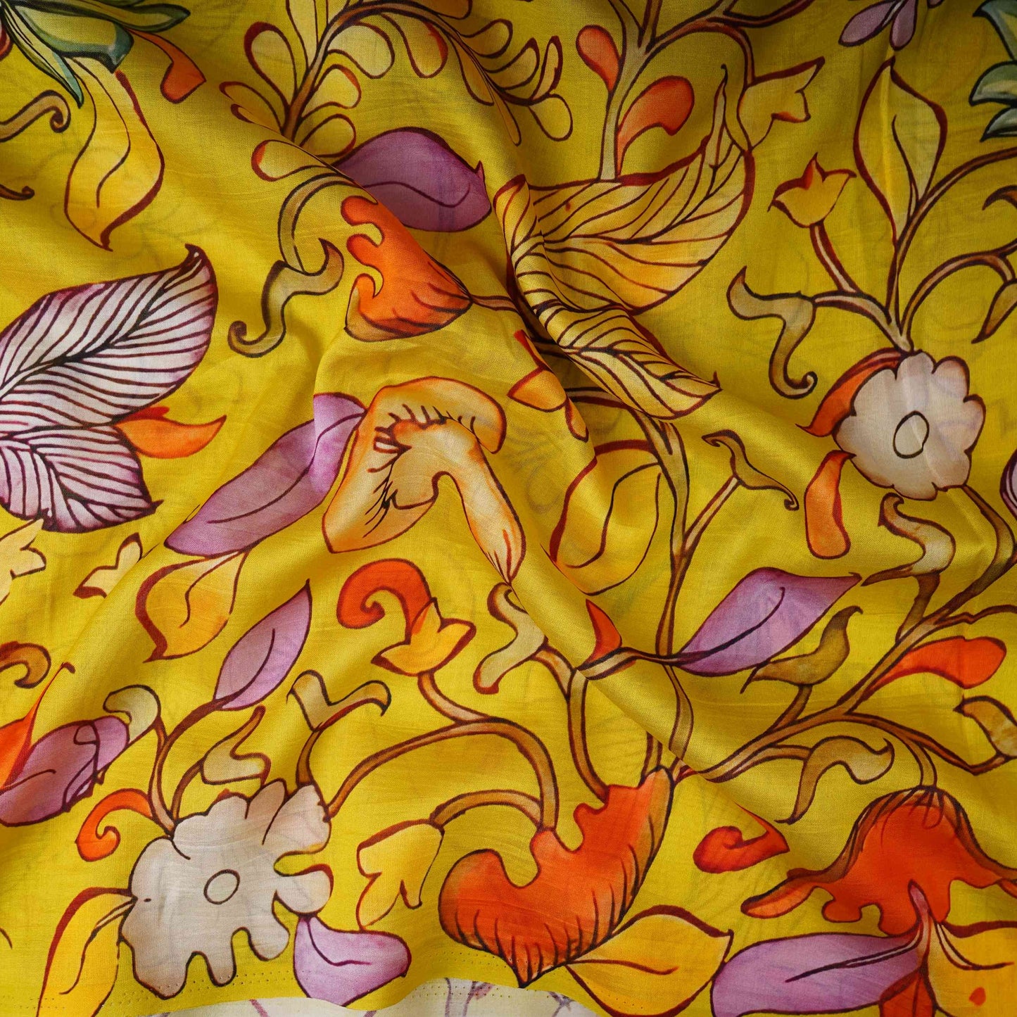 Lime Green Kalamkari Print Pure Chanderi Fabric AR-1014