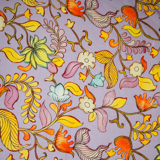Lilac Kalamkari Print Pure Chanderi Fabric AR-1015