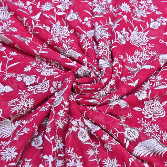 VISCOSE GEORGETTE PARSI EMBROIDERY FABRIC AR - 1018