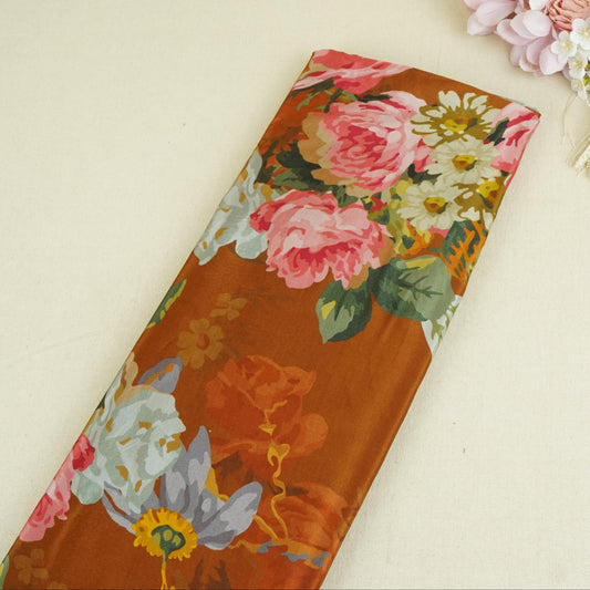 Brown Floral Print Crepe Fabric