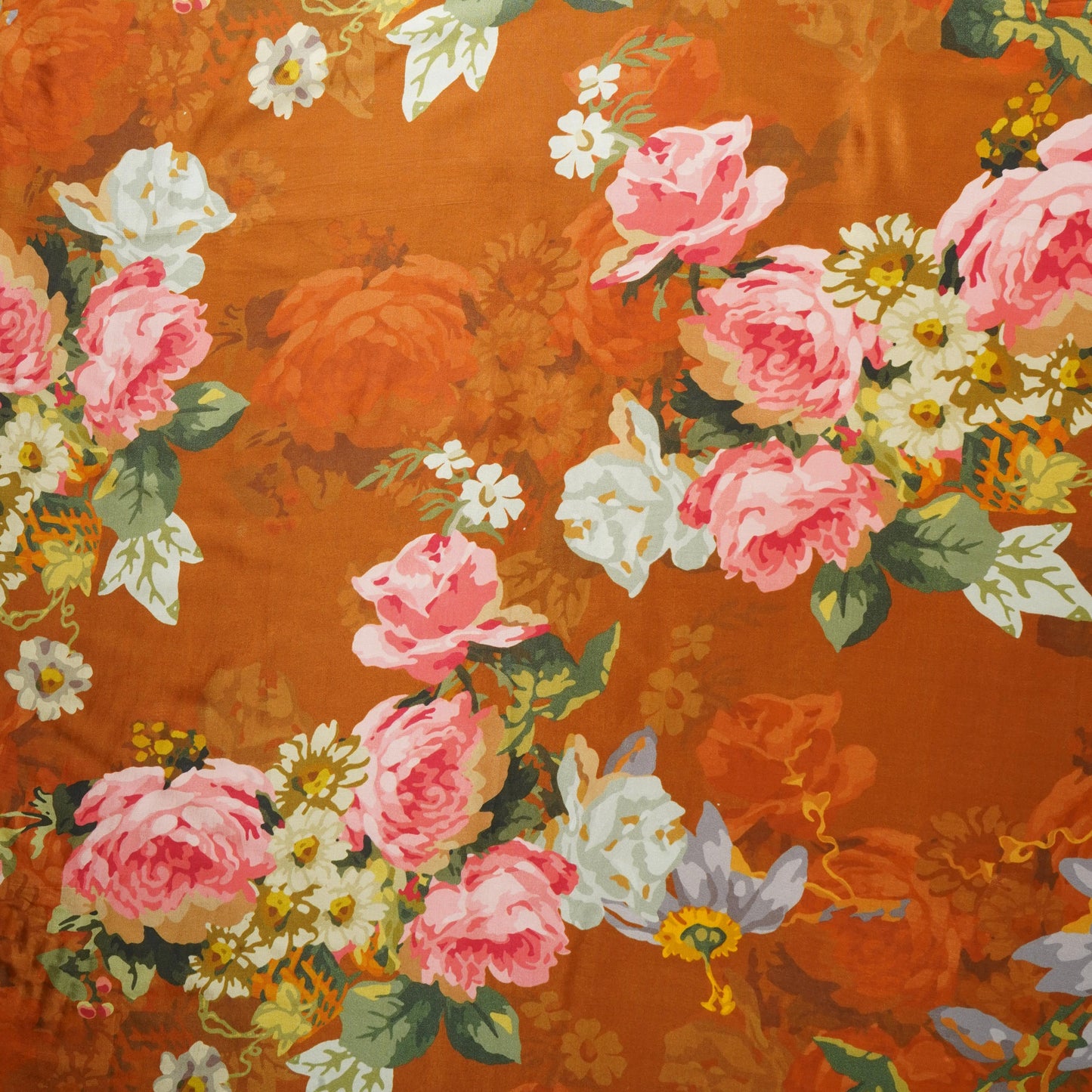 Brown Floral Print Crepe Fabric