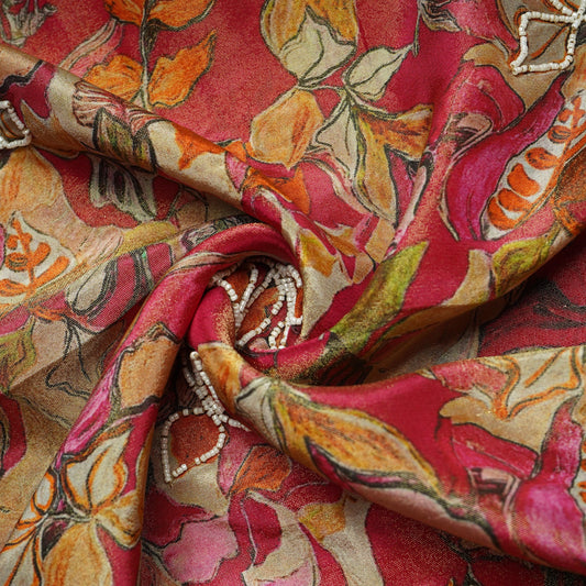 Brick Red Cutdana Embroidery Tissue Fabric