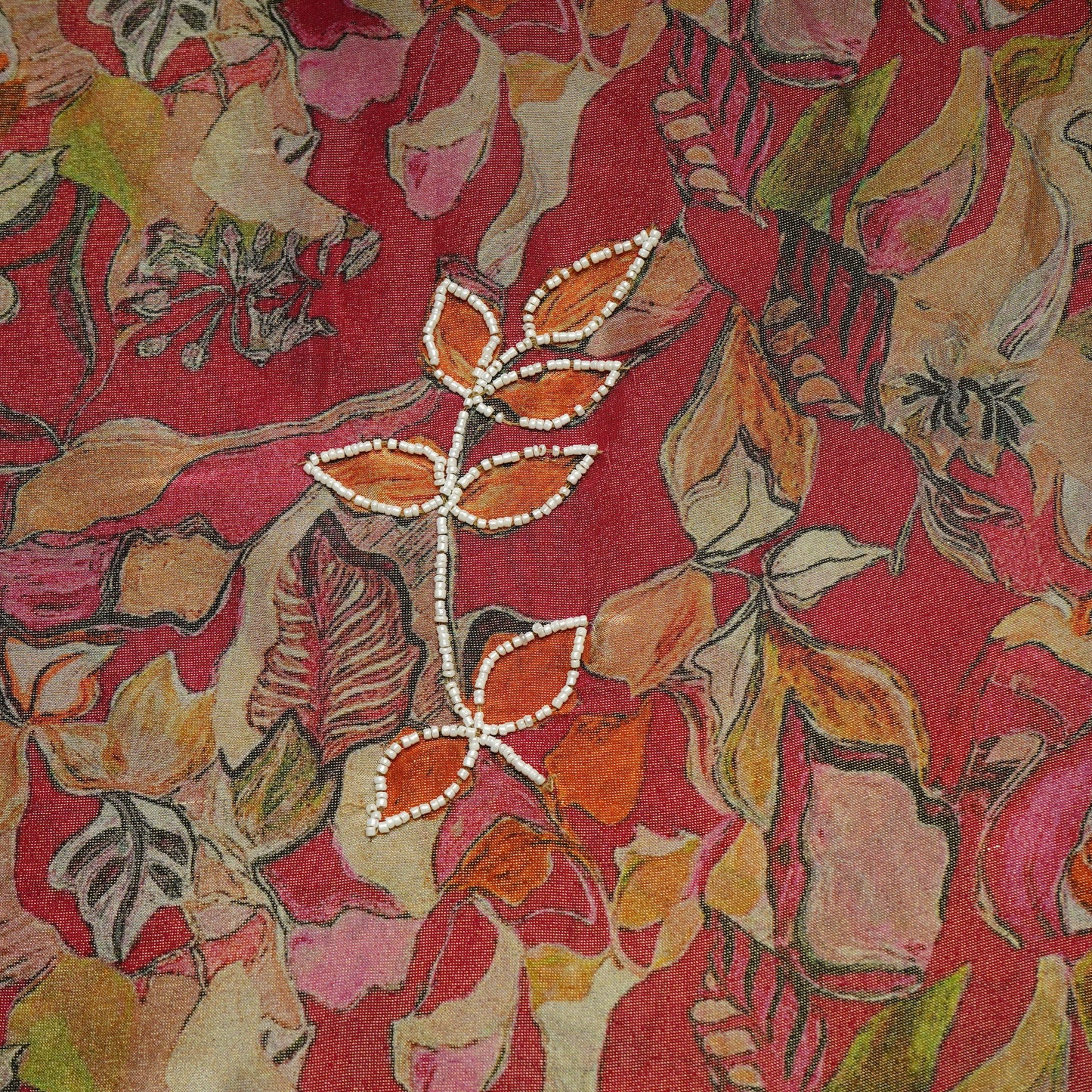 Brick Red Cutdana Embroidery Tissue Fabric