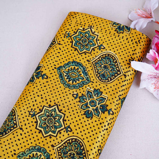 Mustard Yellow Ajrakh Print Mashru Silk Fabric