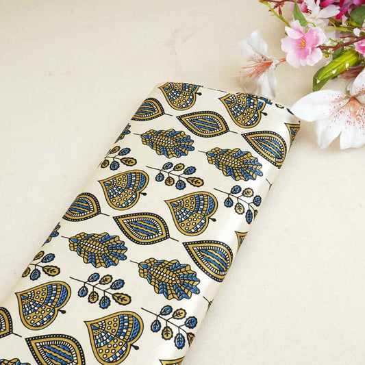 Cream Floral Print Mashru Silk Fabric