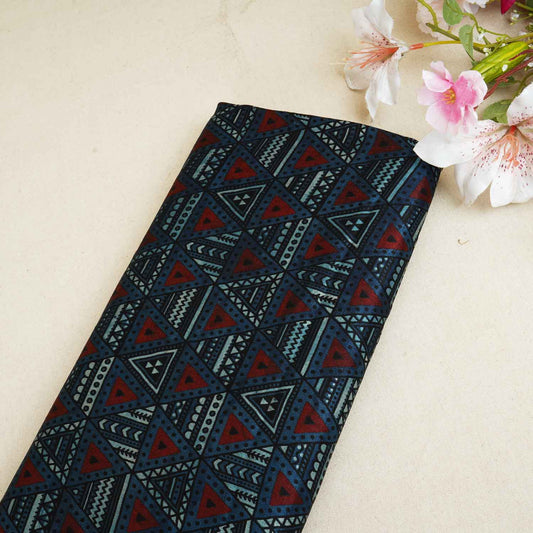 Teal Blue With Multicolour Geometrical Print Mashru Silk Fabric