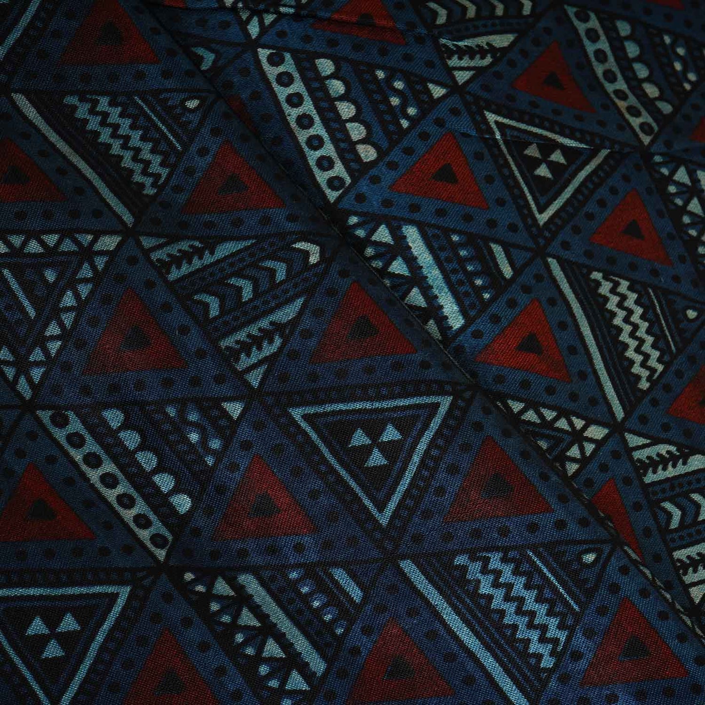 Teal Blue With Multicolour Geometrical Print Mashru Silk Fabric