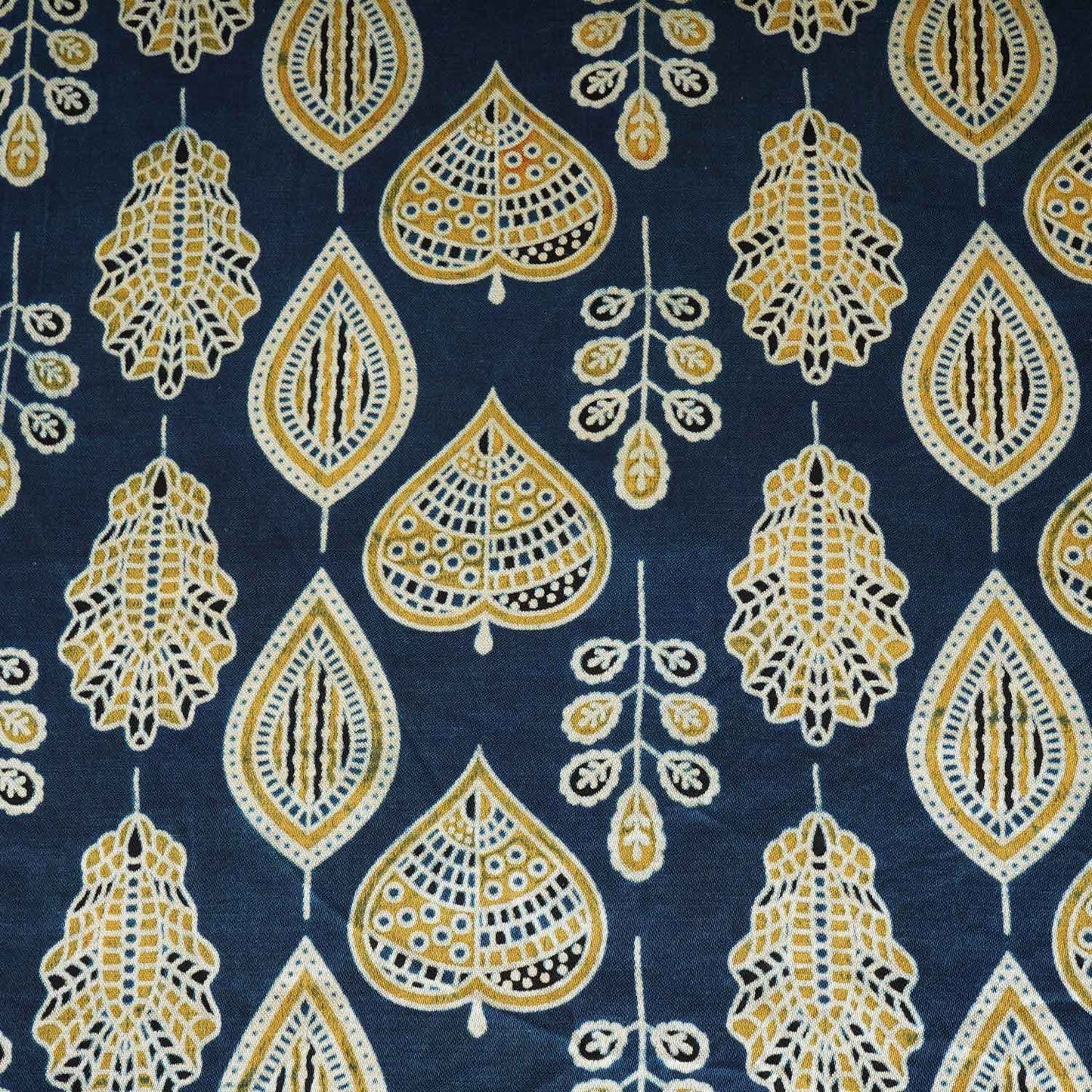 Teal Blue Floral Print Mashru Silk Fabric - Design 3