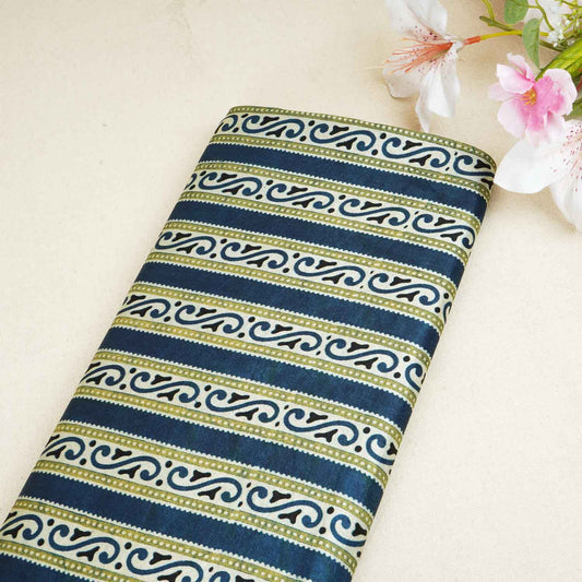 Teal Blue stripes Print Mashru Silk Fabric