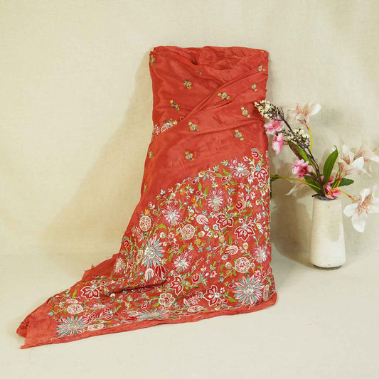 Peach Thread Embroidery Chinon Fabric