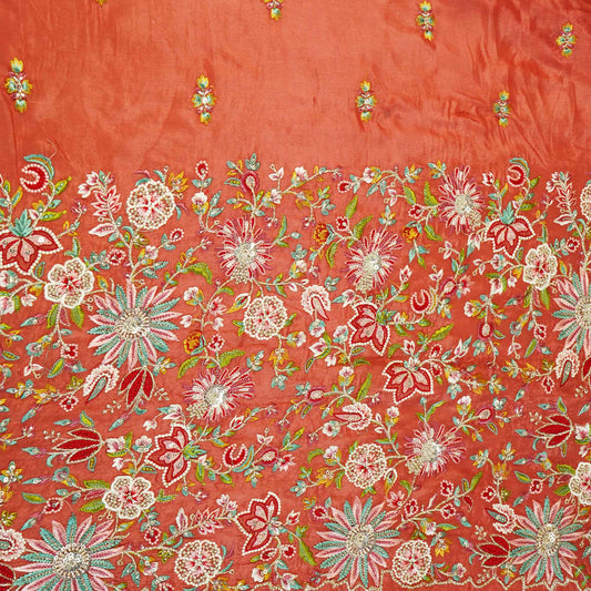Peach Thread Embroidery Chinon Fabric