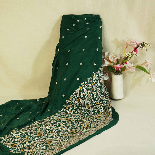 Green Thread Embroidery Chinon Fabric