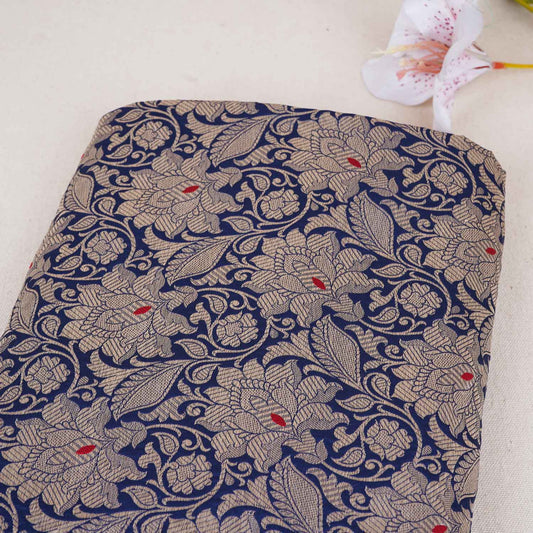 Navy Blue Silver Jaal Brocade Fabric