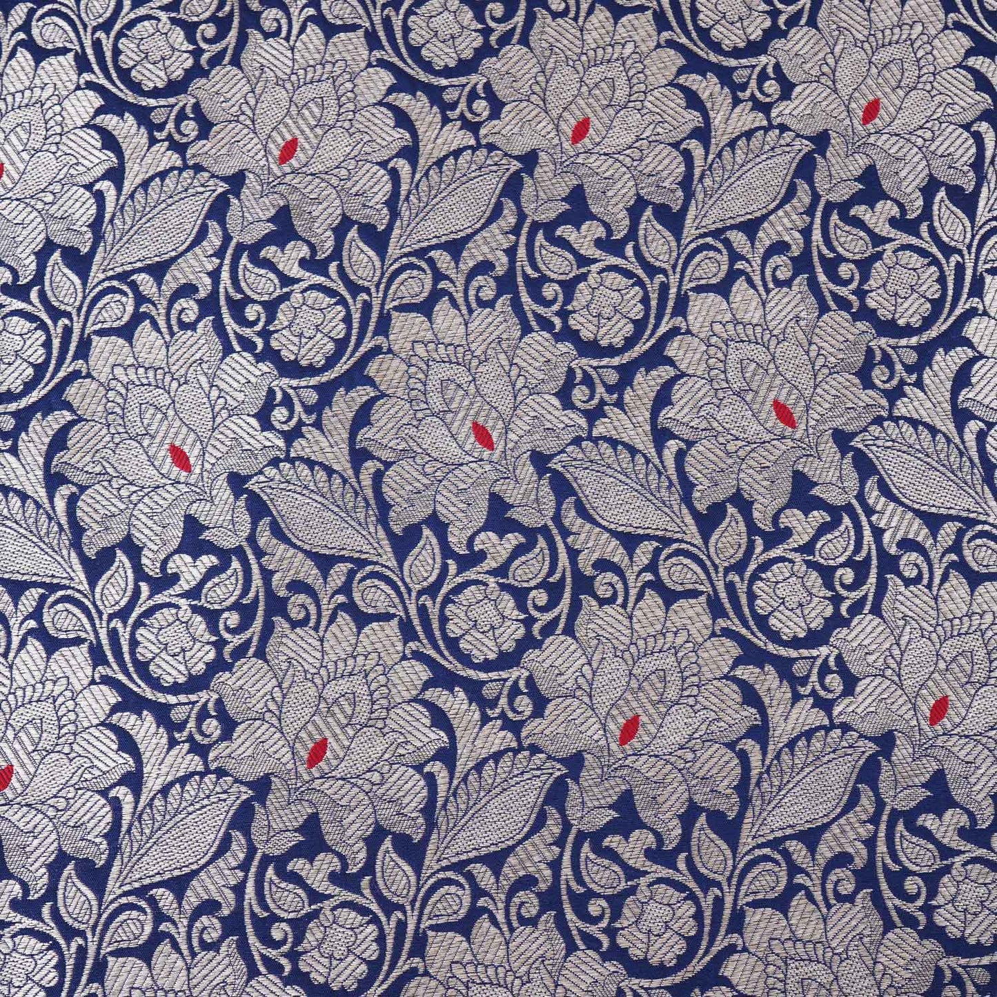 Navy Blue Silver Jaal Brocade Fabric