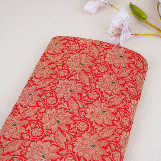 Red Silver Jaal Brocade Fabric
