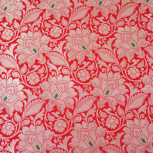Red Silver Jaal Brocade Fabric