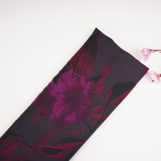 Wine floral print Modal Satin Fabric