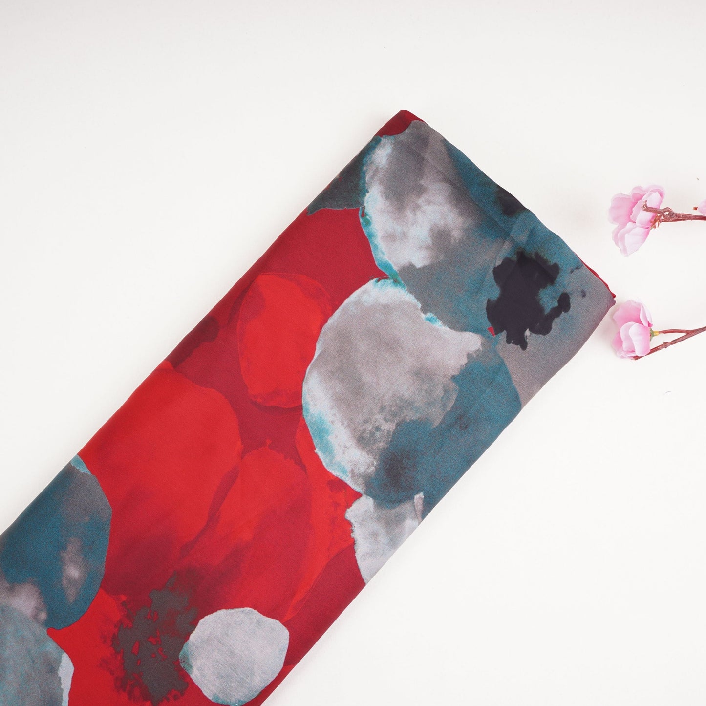 Red floral print Modal Satin Fabric