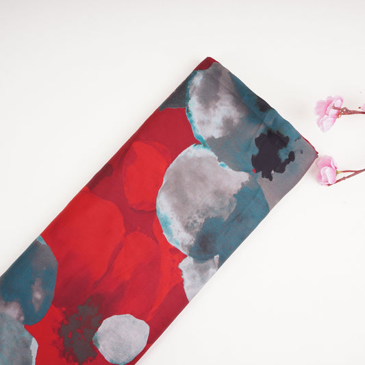 Red floral print Modal Satin Fabric
