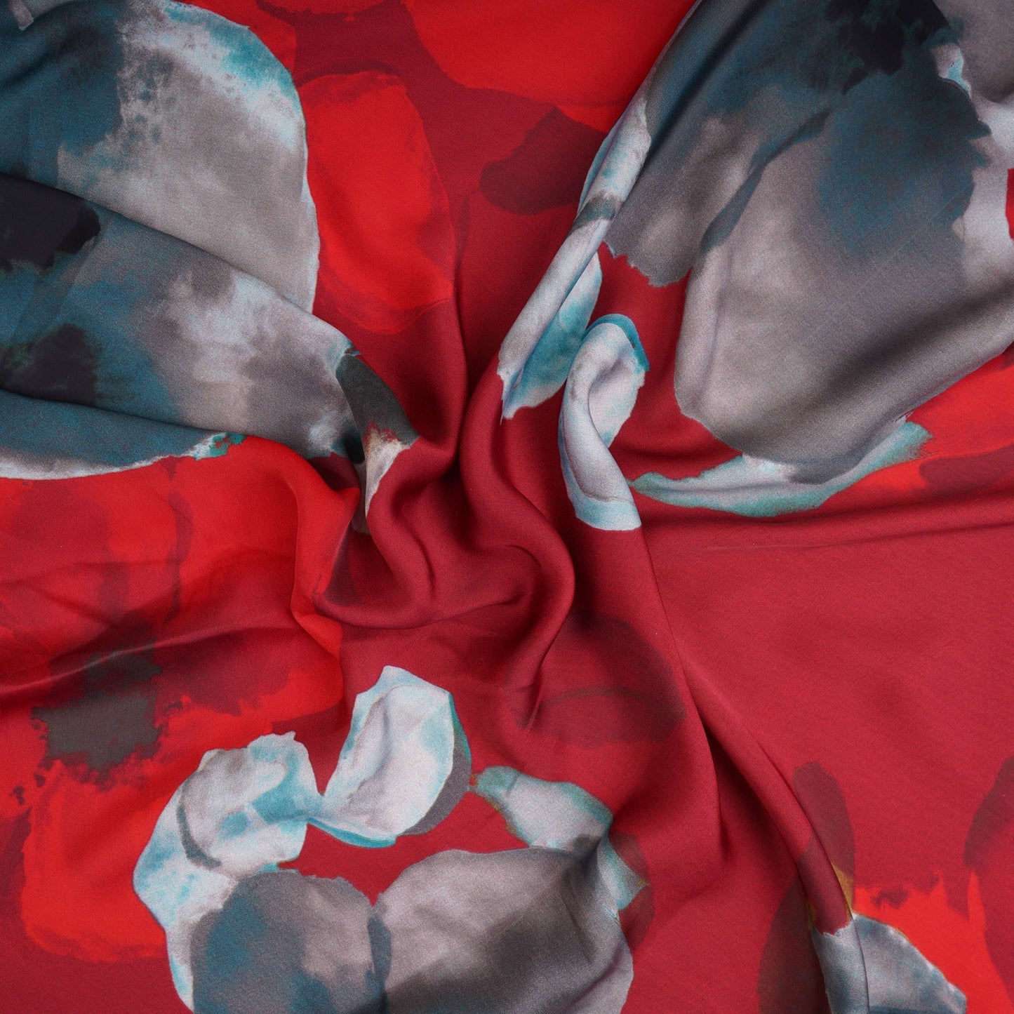 Red floral print Modal Satin Fabric