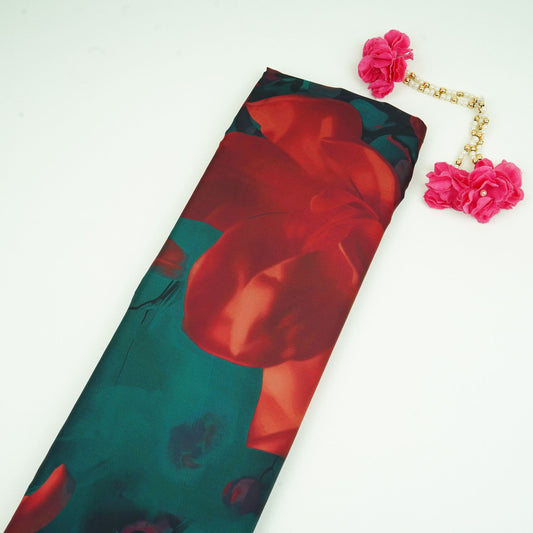 Black floral print Modal Satin Fabric
