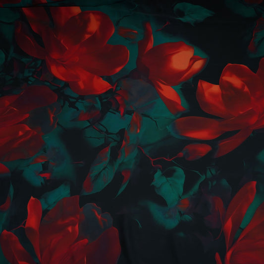 Black floral print Modal Satin Fabric