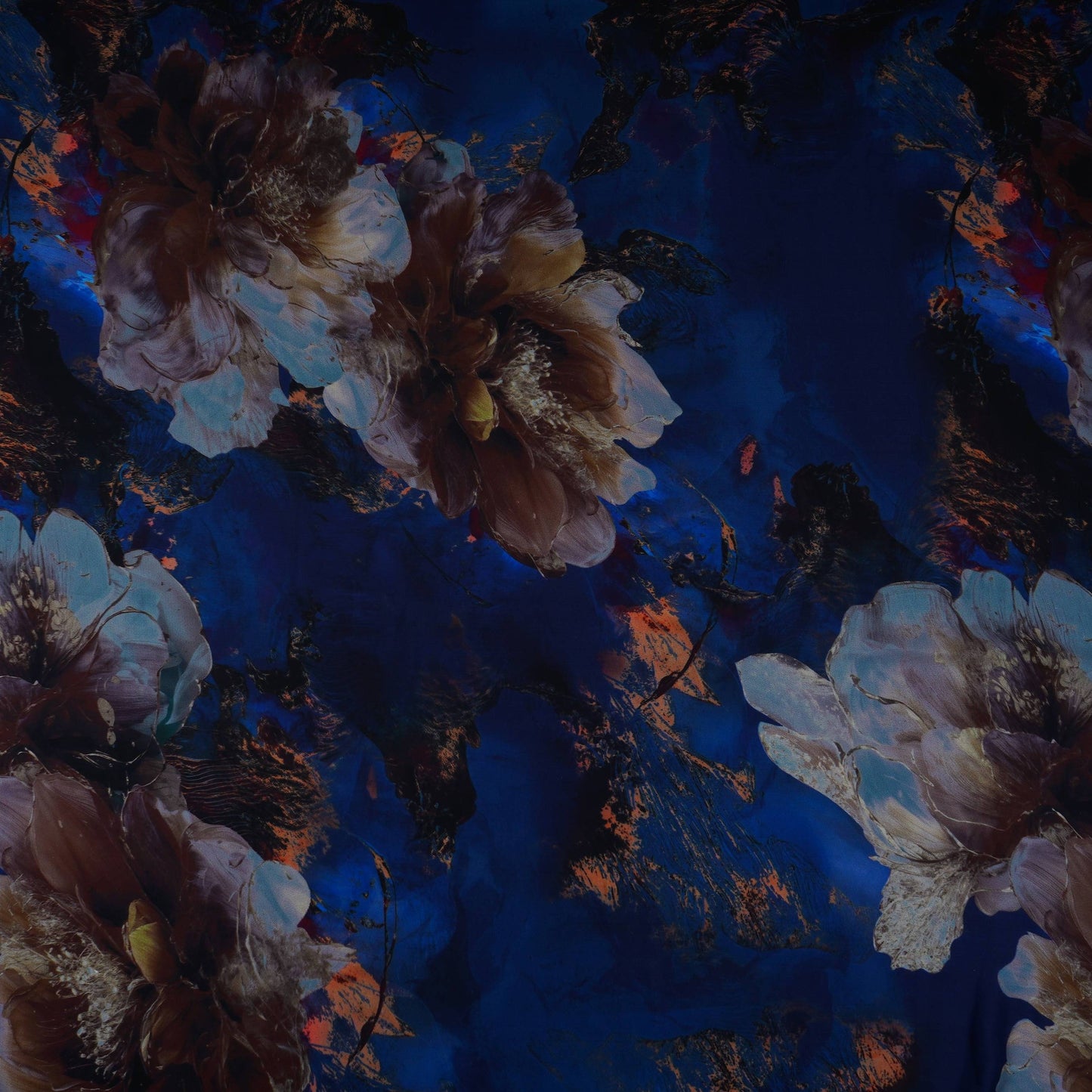 Navy Blue floral print Modal Satin Fabric