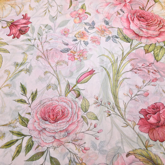 Floral print cotton linen fabric