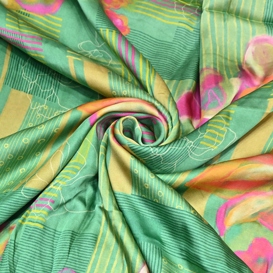 Floral green and pint Bemberg satin print
