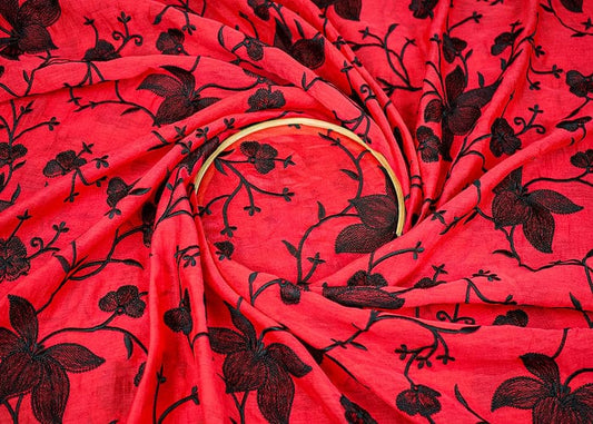 Red Chanderi Fabric With All Over Thread Work PG-101