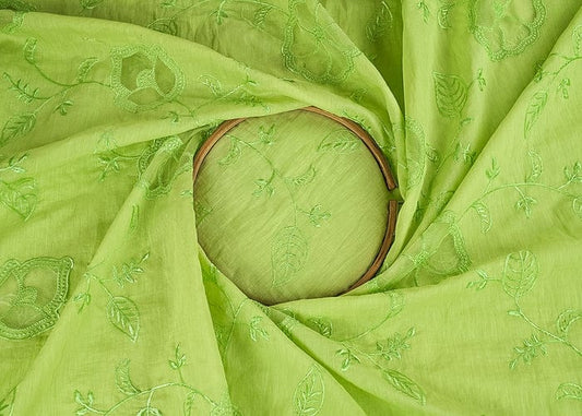 Pista Green Chanderi Fabric With All Over Thread Work And Organza Cutwork PG-104