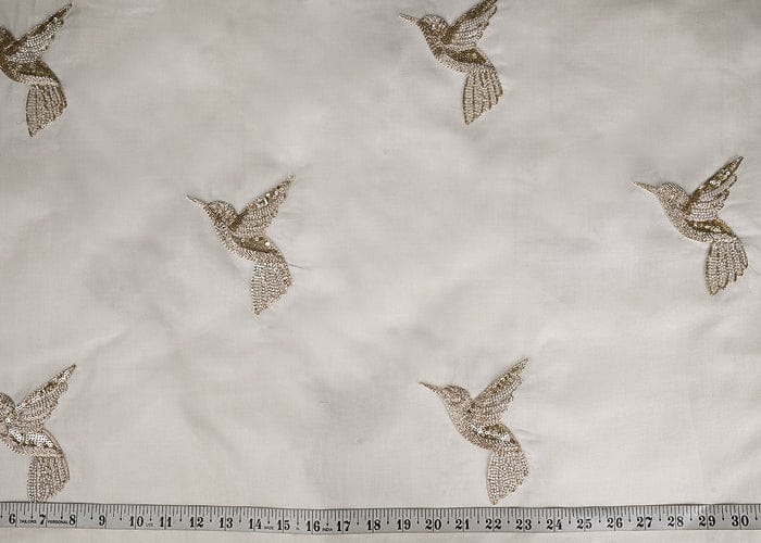 White Dyeable Pure Organza Fabric With All Over Zari And Beads Work PG-103