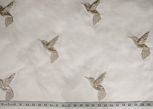 White Dyeable Pure Organza Fabric With All Over Zari And Beads Work PG-103