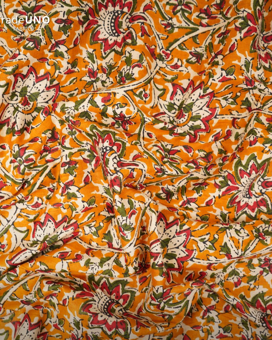 Yellow Kalamkari Print Cotton Fabric TU 108