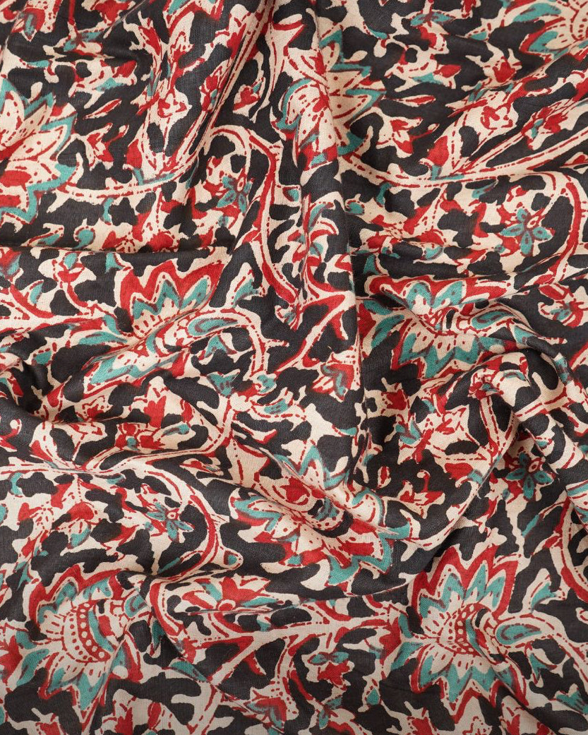Black KalamKari Print Cotton Fabric TU 109