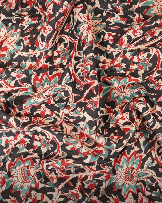 Black KalamKari Print Cotton Fabric TU 109