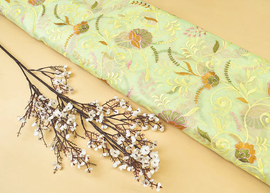 Pista Green Organza Fabric with All Over Thread Work PG 15154
